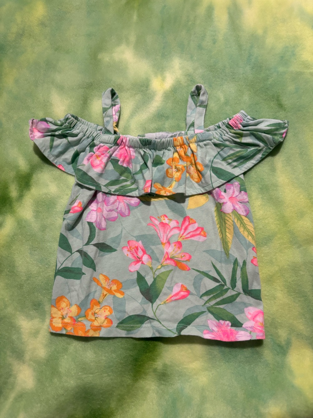 The Children's Place Floral Tank Top - Sage with Pink Logo